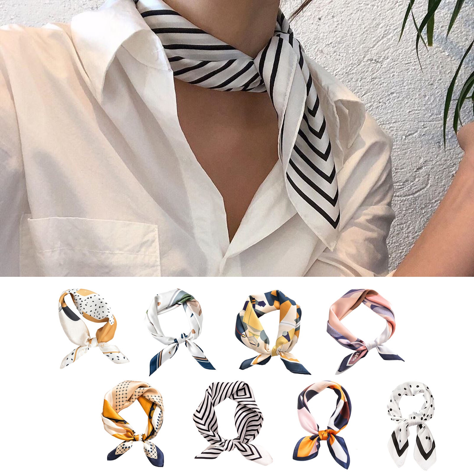 NUZYZ Silk Scarf for Women Soft Breathable Fashionable Neck Collar with Colorful Print Perfect for Parties Commutes